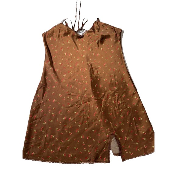 wild fable Dresses & Skirts - NWT Wild Fable Tie Back Slip Dress Shiny Brown Floral Satin with Lace Sz Large‎